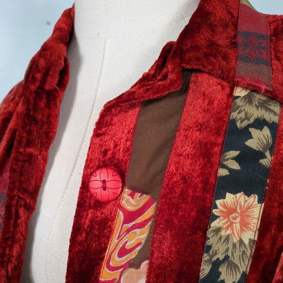 Coldwater Creek Velvet Patchwork Jacket XSP Red Floral Vintage 90S Whimsigoth - Picture 3 of 11